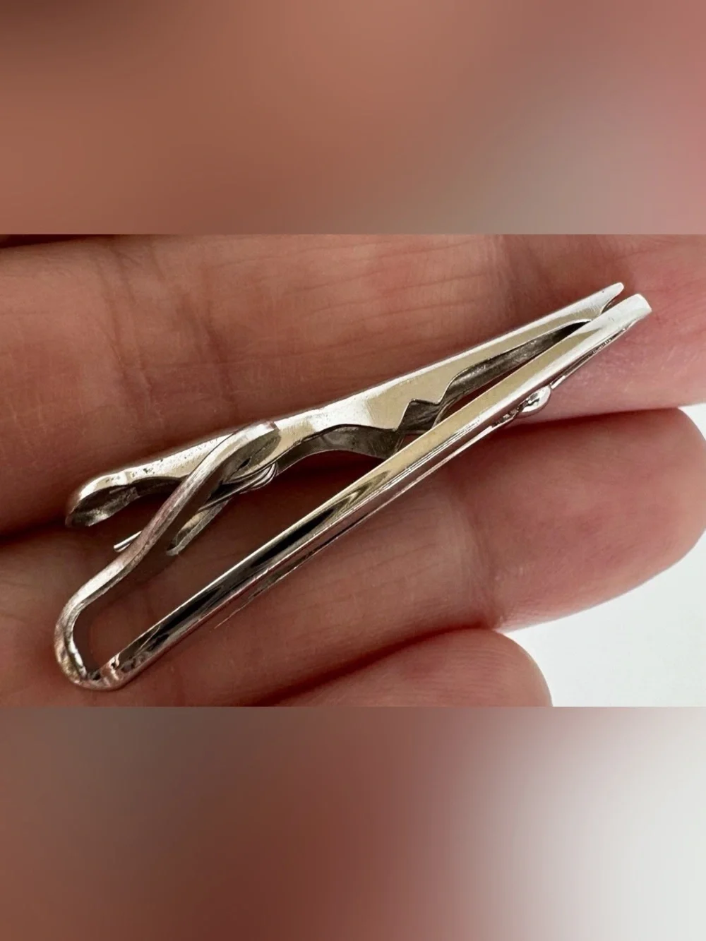 Swank Silver Tone Tie Bar Clip 1.5 Inch Metal Asymmetrical Signed Men's #1546